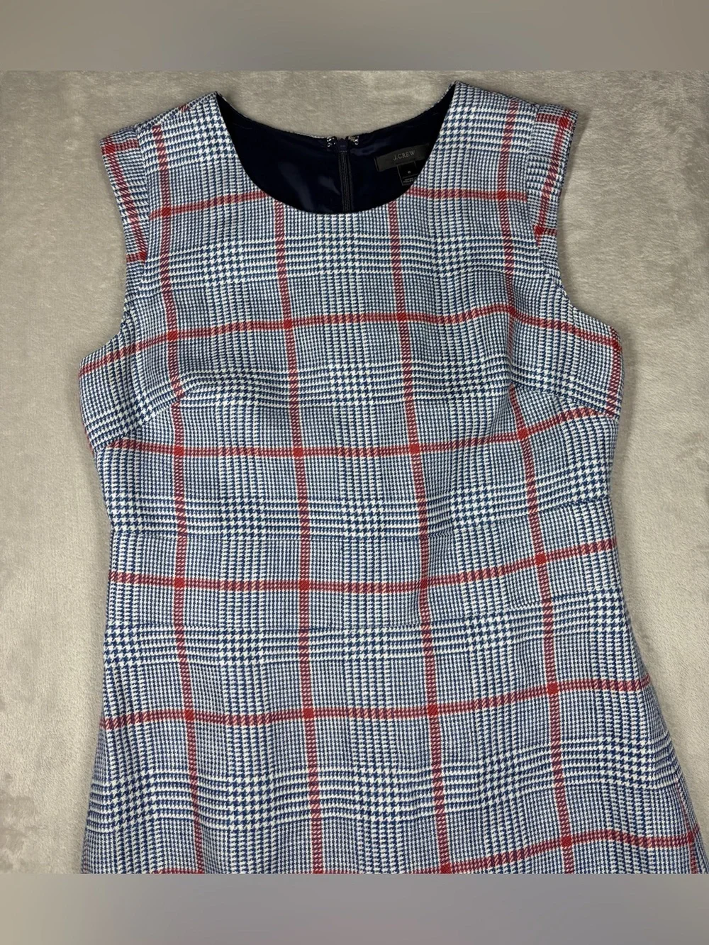 J.Crew Plaid 100% Linen Shift Cream Red Blue Academia Mini Dress Size 6